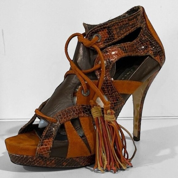 Zara Caged Heels Stiletto Suede Burnt Orange Brown Size 37 - Picture 1 of 13